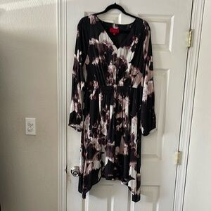 Jennifer Lopez Black and Pink Asymmetrical Sundress with Bishop Sleeves